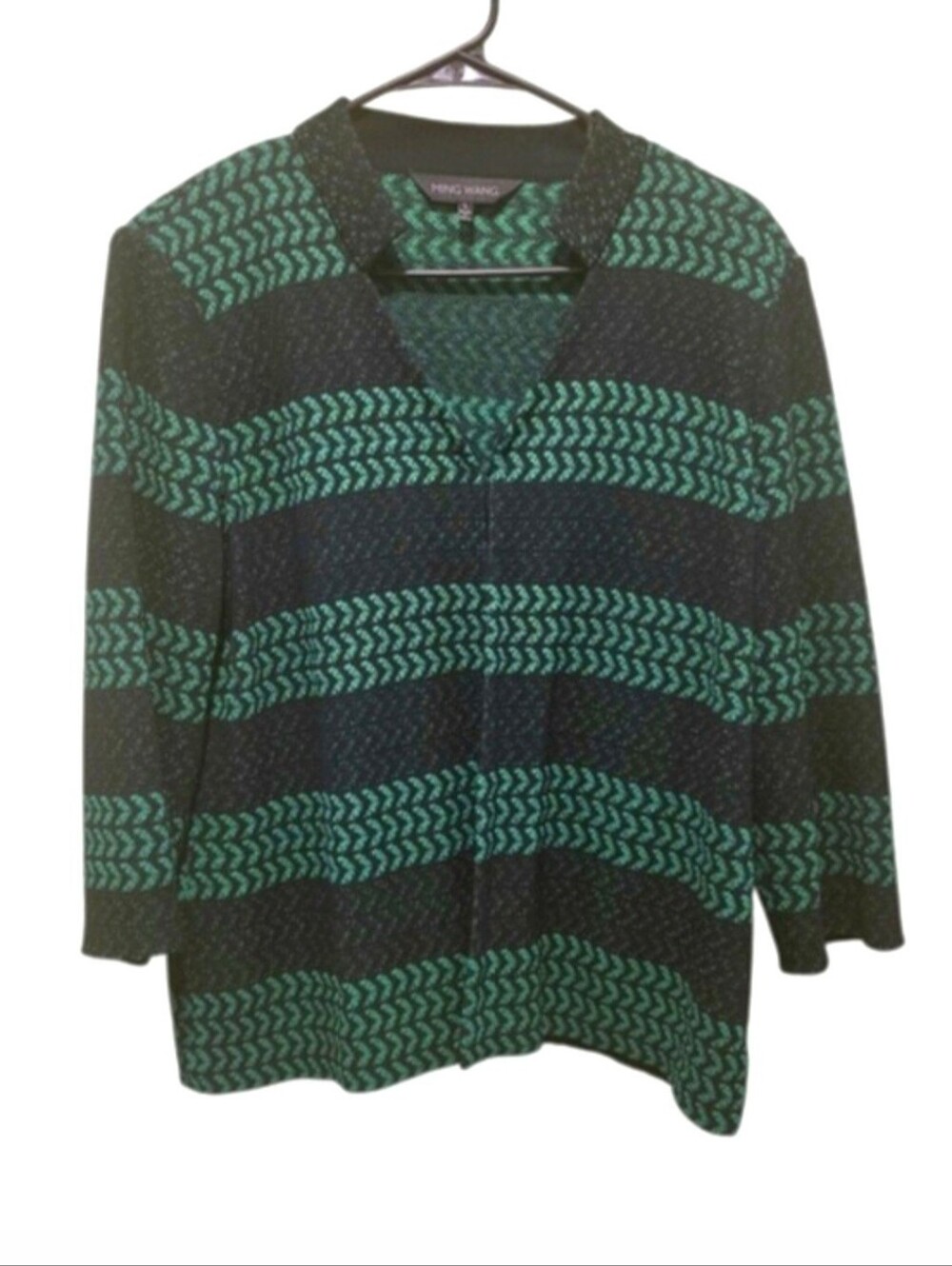 Ming Wang Black & Green Sweater Blazer With Clasp Size Large